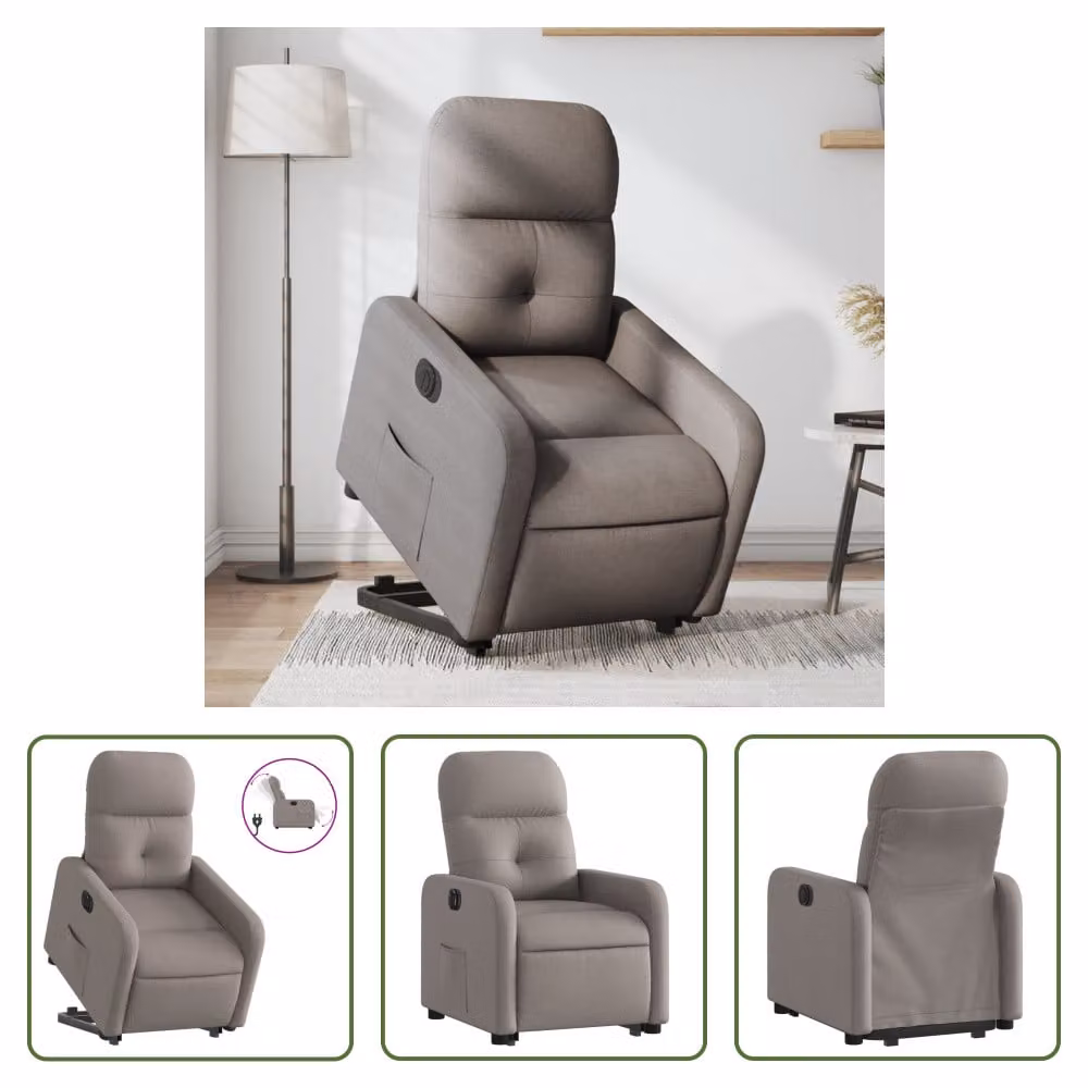 The Living Store Poltrona relax con ausilio per l'alzata in tessuto Electric Taupe