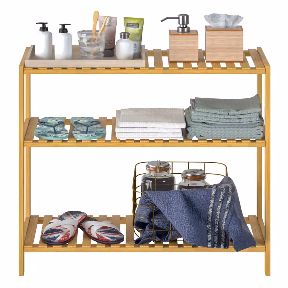 Scaffale porta scarpe Casaria® in bambù marrone per bagno, cucina o ingresso, H 66 cm x L 58 cm x P 26 cm – 3