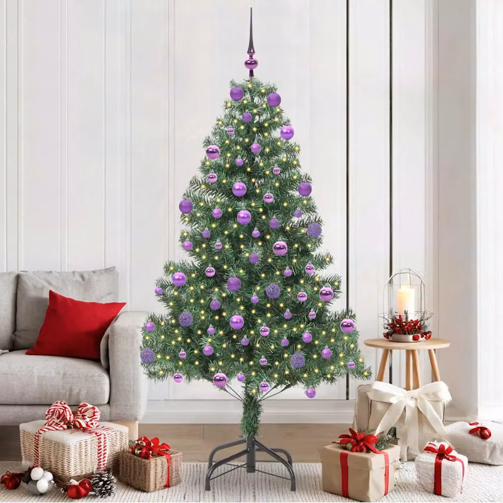 Albero di Natale moderno vidaXL verde in PVC con luci LED bianco caldo, Altezza: 210 cm