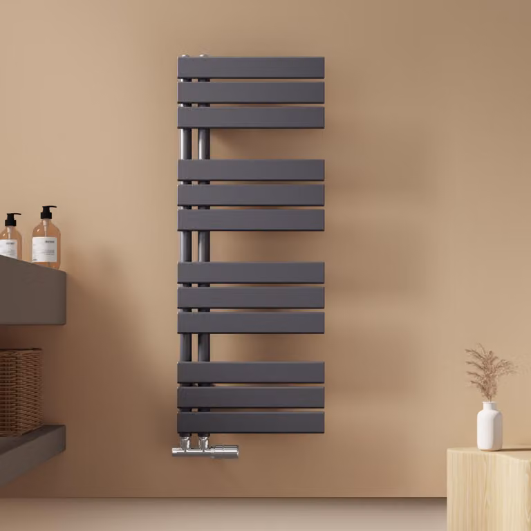 Asciugasalviette EMKE Radiatore da bagno Radiatore a pannello Attacco laterale Acqua calda a parete 1041 x 400 mm Antracite senza elemento riscaldante