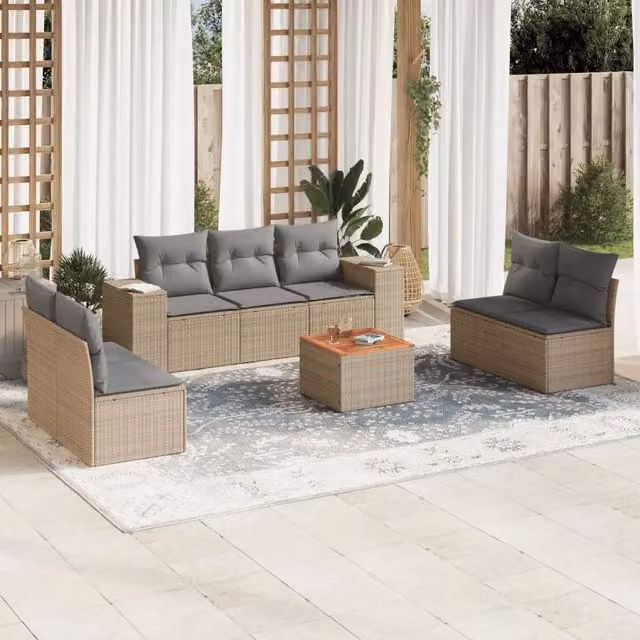 Set Divano da Giardino 8 pz con Cuscini Beige in Polyrattan 3257732