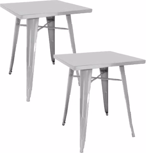 Set 2 Tavoli da Giardino 60x60 cm in Lamiera Galvanizzata Vorghini Silver