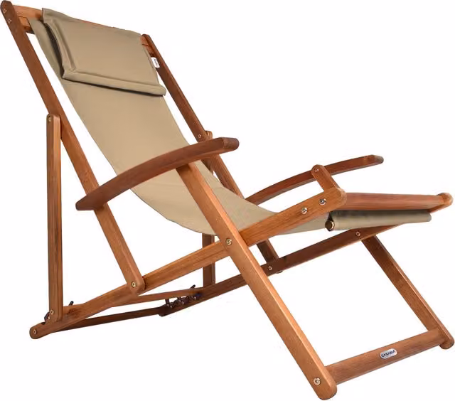 Sedia sdraio Casaria in legno di acacia con tessuto beige resistente ai raggi UV, L/P/H: 60 x 94 x 94 cm