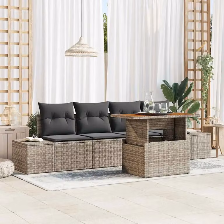 Set Divano da Giardino Moderno vidaXL con Tavolino e Cuscini Grigio