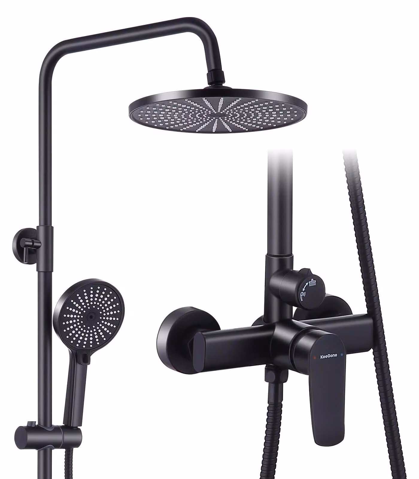 Sistema doccia con miscelatore - Altezza regolabile - Doccia a pioggia rotonda da 26 cm