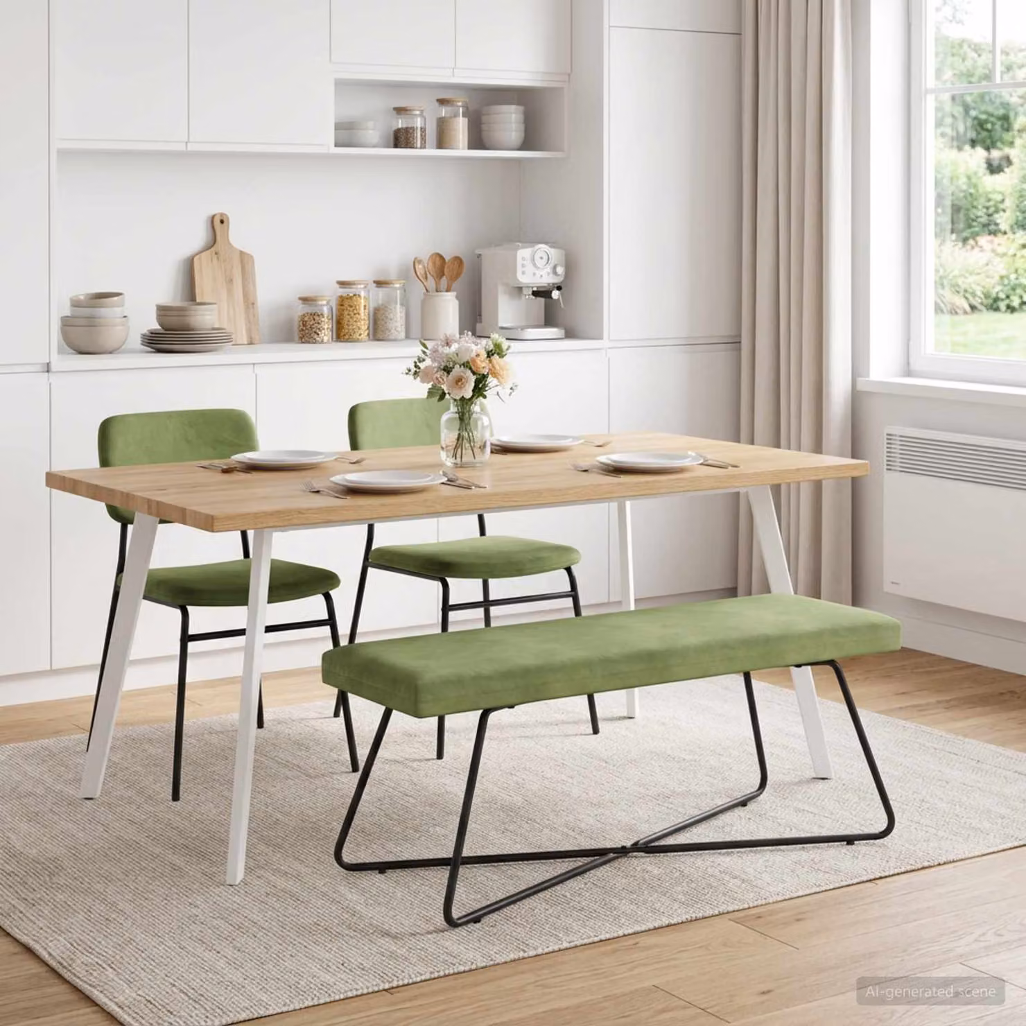 Panchina moderna vidaXL in velluto verde chiaro L: 110 cm, P: 40 cm, H: 45 cm