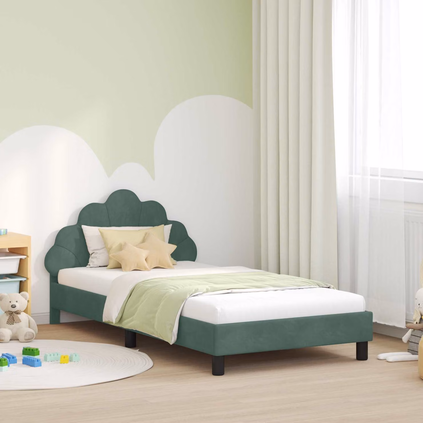vidaXL Struttura letto per bambini con testata in velluto Verde, L 90 cm x P 200 cm x H 103 cm