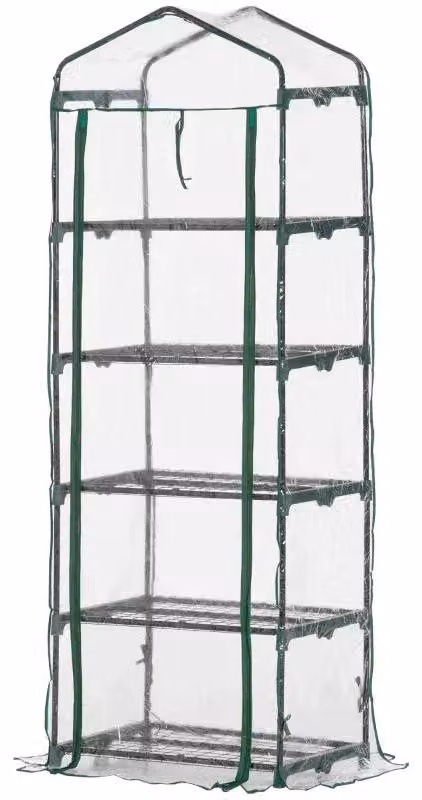 Mini serra con 5 ripiani | Colore: Trasparente/Verde | Dimensioni: 69x49x193 cm