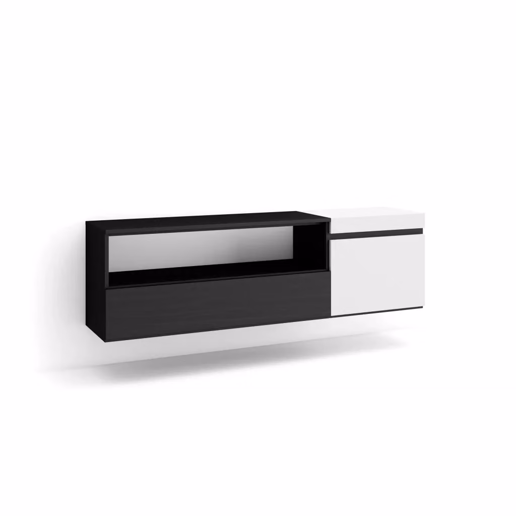 Mobile TV da soggiorno SKRAUT HOME moderno da appendere, Bianco e nero, L 102 cm, P 35 cm, H 45 cm – 2