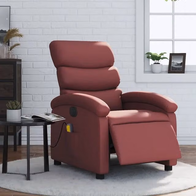 Poltrona Massaggiante Reclinabile Rosso Vino in Similpelle 3204037