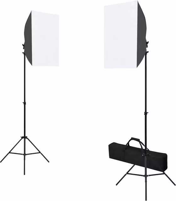Kit per Studio Fotografico vidaXL con Softbox, Fondale e Riflettore, Luci LED con Altezza Regolabile e Tripode in Metallo, Colore Bianco