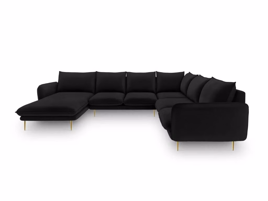 Divano panoramico destro Vienna Cosmopolitan Design a 7 posti in velluto nero e oro L/P/H: 330 x 158 x 95 cm – 2