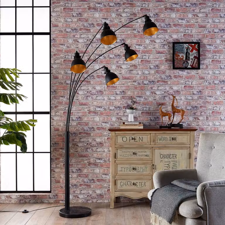 Lampada ad arco Lira Lindby, Nero, Soggiorno / Sala da pranzo, Metallo, Moderno, Lampada da terra