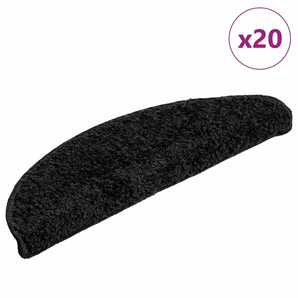 Set di 20 tappetini per scale semicircolari vidaXL, antiscivolo e fonoassorbenti, colore nero, L: 56 cm, P: 17 cm, H: 3 cm