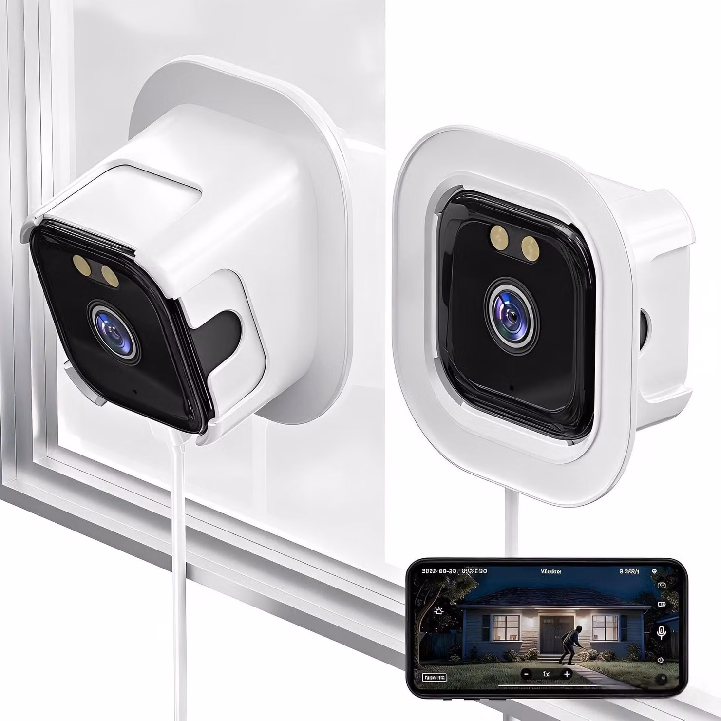 Telecamera di sicurezza per interni - Telecamera per finestra - 2K - Visione notturna AI e rilevamento del movimento