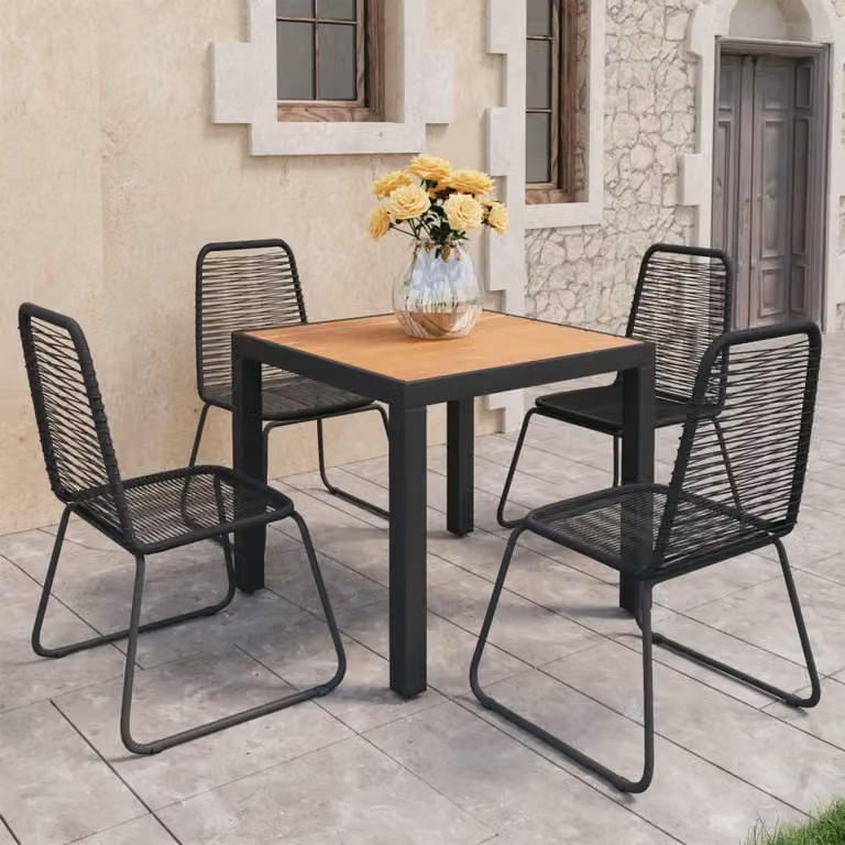 The Living Store Set da pranzo da giardino 5 pezzi in rattan PVC nero e marrone
