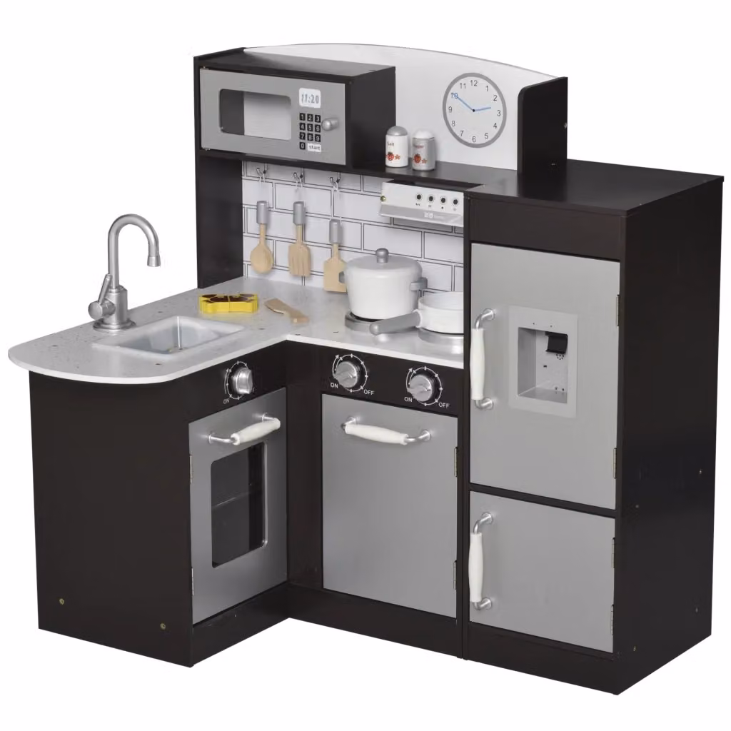 Cucina giocattolo in legno con accessori Zephmum, argento e marrone, L 86 cm x P 64 cm x H 84.5 cm – 2