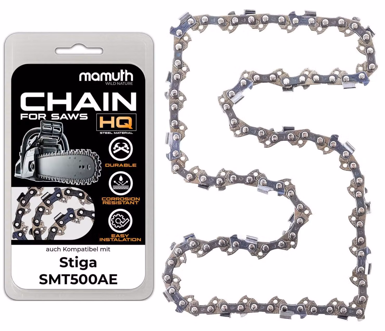 Catena per motosega, lunghezza 35 cm, spessore 1,3 mm, passo 3/8", modello 52 TG, compatibile con Stiga SMT500AE
