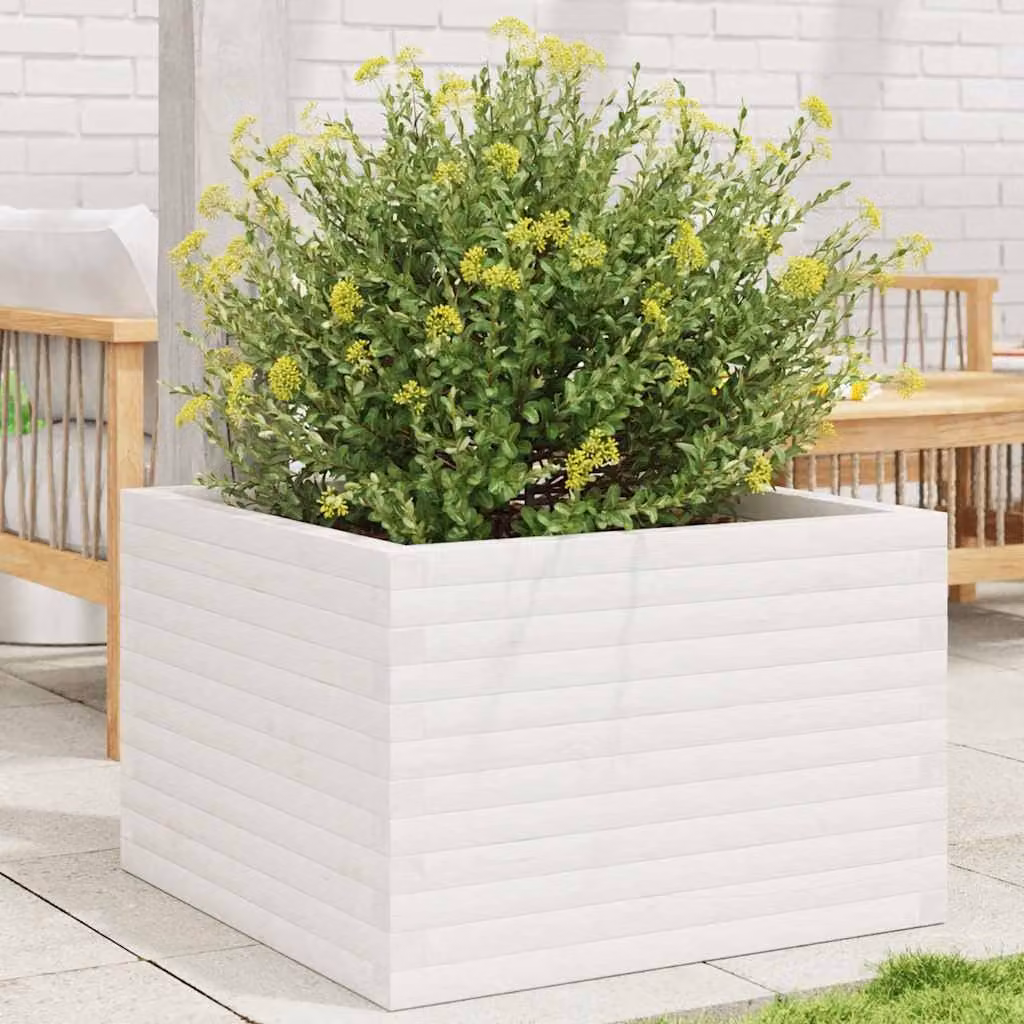 vidaXL Fioriera da Giardino in Legno di Pino Bianco L: 70 cm, P: 70 cm, H: 46 cm – 1
