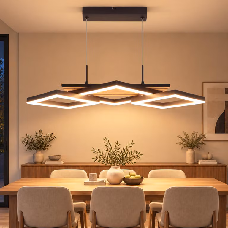 Lampada a sospensione ZMH per tavolo da pranzo, nera, con LED, 3 elementi, per sala da pranzo, aspetto legno, 58 cm, regolabile in altezza, lampada per tavolo da pranzo, adatta per la cucina