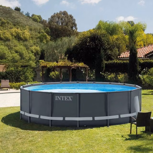 Piscina circolare Iperbriko con struttura in acciaio, colore blu, L: 732 cm, H: 132 cm, capacità 47241 l