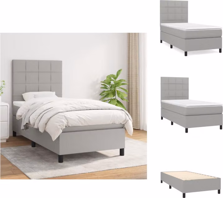 vidaXL Letto a molle con materasso grigio chiaro 100x200 cm in tessuto - Letti & strutture letto