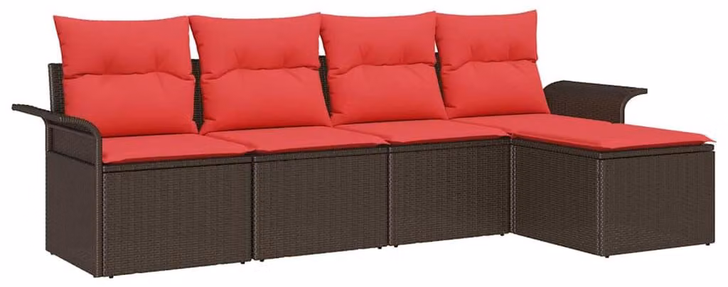 Set Divano da Giardino con cuscino 5 pcs Marrone polyrattan