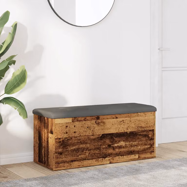 vidaXL Panca Portaoggetti in Legno Antico con Seduta in Tessuto L: 102 cm, P: 42 cm, H: 45 cm