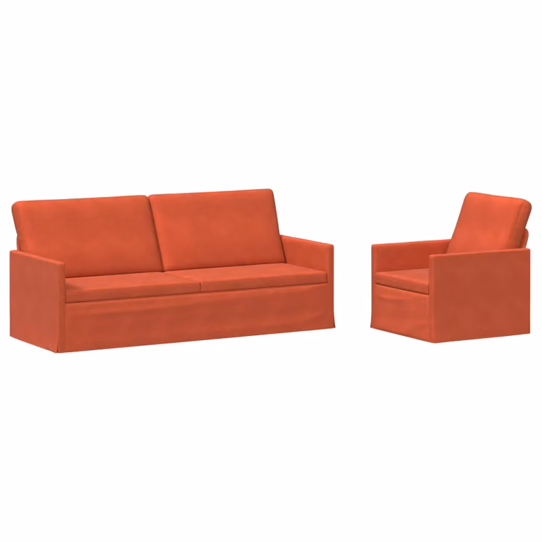 Set di 2 divani moderni vidaXL in tessuto cord rosso arancio con struttura in metallo