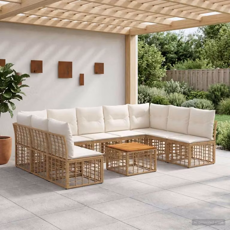 Maison Exclusive - Set da esterno per divano, composto da 10 pezzi. Tessuto in poliestere, naturale e color crema