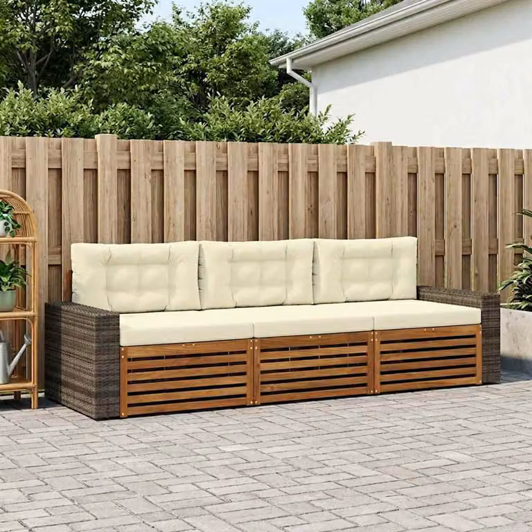 Set di divani da esterno vidaXL in legno di acacia con cuscini beige e bianchi
