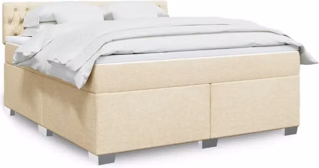 Letto Ibrido vidaXL con Giroletto a Molle e Materasso in Tessuto Beige e Bianco, L/P: 180 x 200 cm