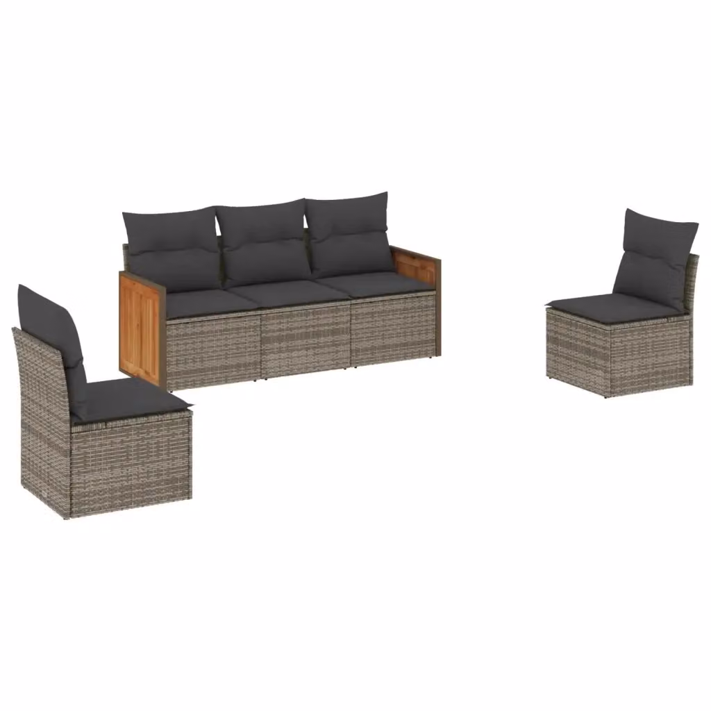 Set Divano da Giardino vidaXL 5 Pezzi in Polyrattan Grigio con Cuscini Imbottiti e Rivestimenti Rimovibili – 2