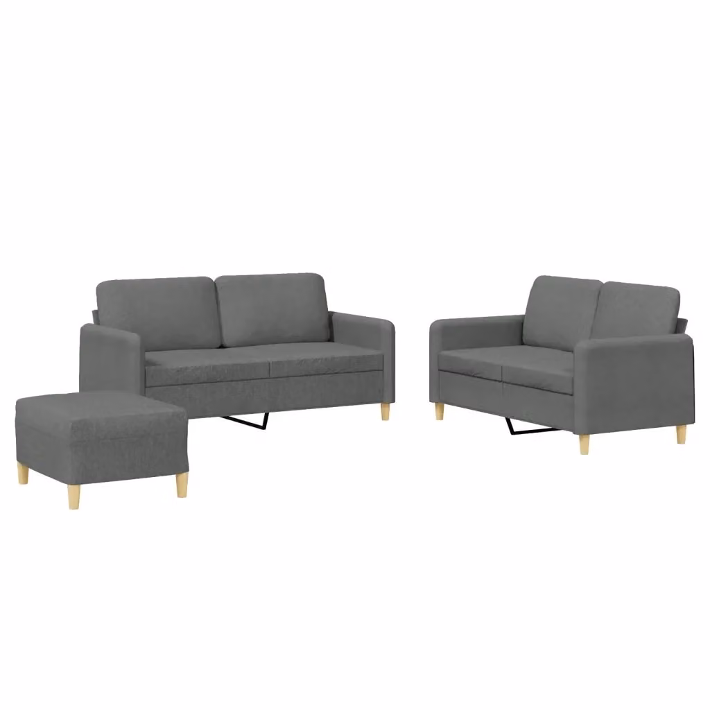 Set di Divani vidaXL 3 Pezzi con Ottoman e Cuscini in Tessuto Grigio Moderno – 2