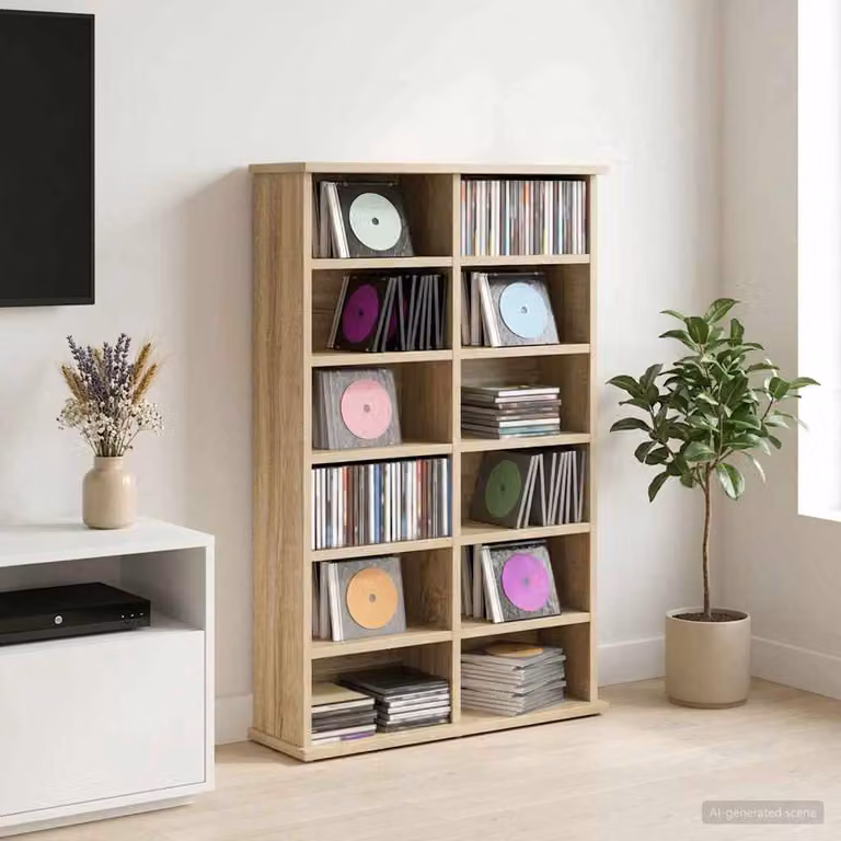 Mobile per CD vidaXL in Rovere Sonoma con ripiani regolabili, L 60 cm x P 17 cm x H 92 cm