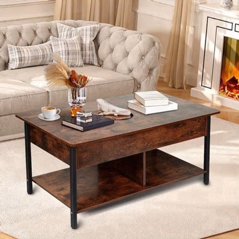 Tavolino con piano regolabile - 90x48x62 cm - Tavolino da soggiorno con spazio contenitivo