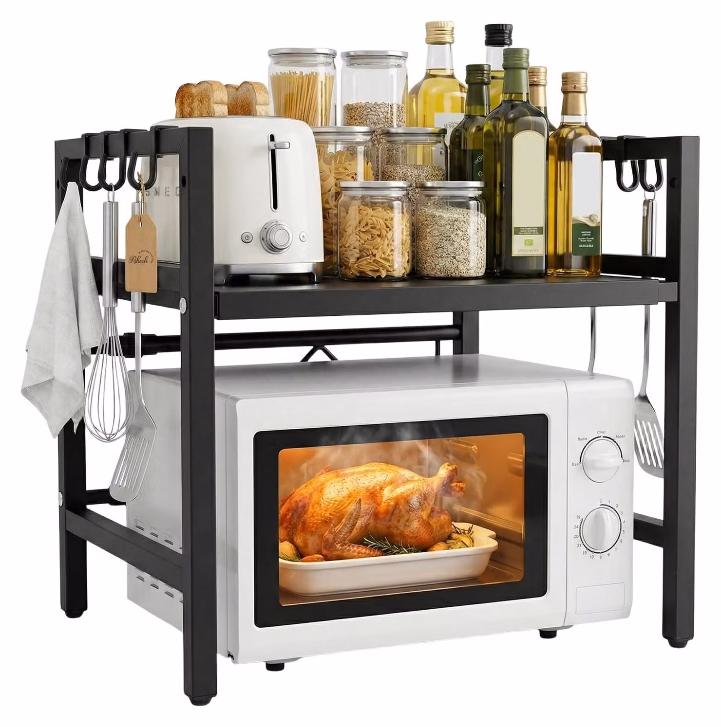 Omgoods - Supporto regolabile per microonde e forno con spazio contenitore