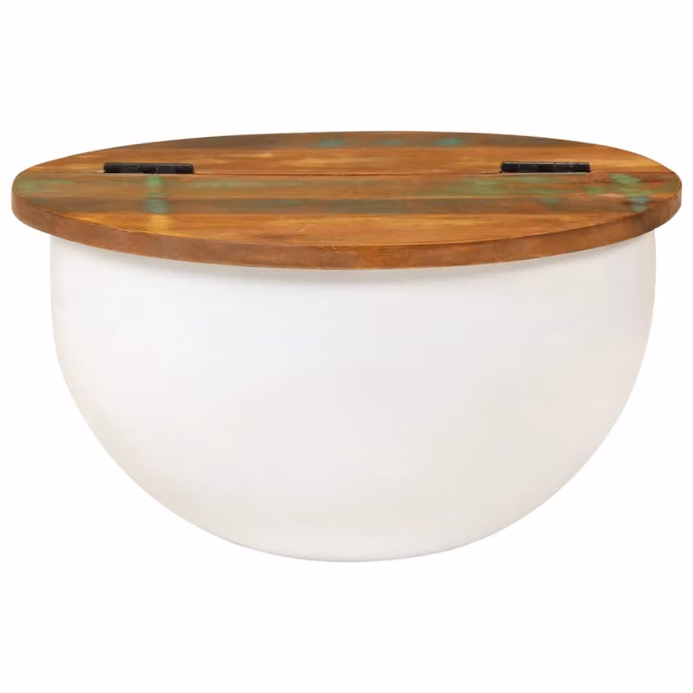 Tavolino da Salotto Bianco 50x27 cm Legno Massello di Recupero