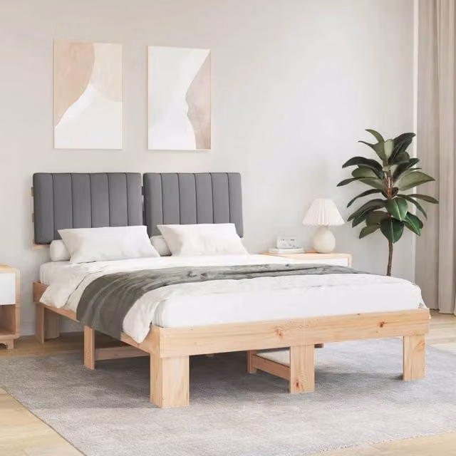 Letto con Testiera Rivestita vidaXL in Legno di Pino e Tessuto Grigio L/P/H: 140 x 190 x 93 cm