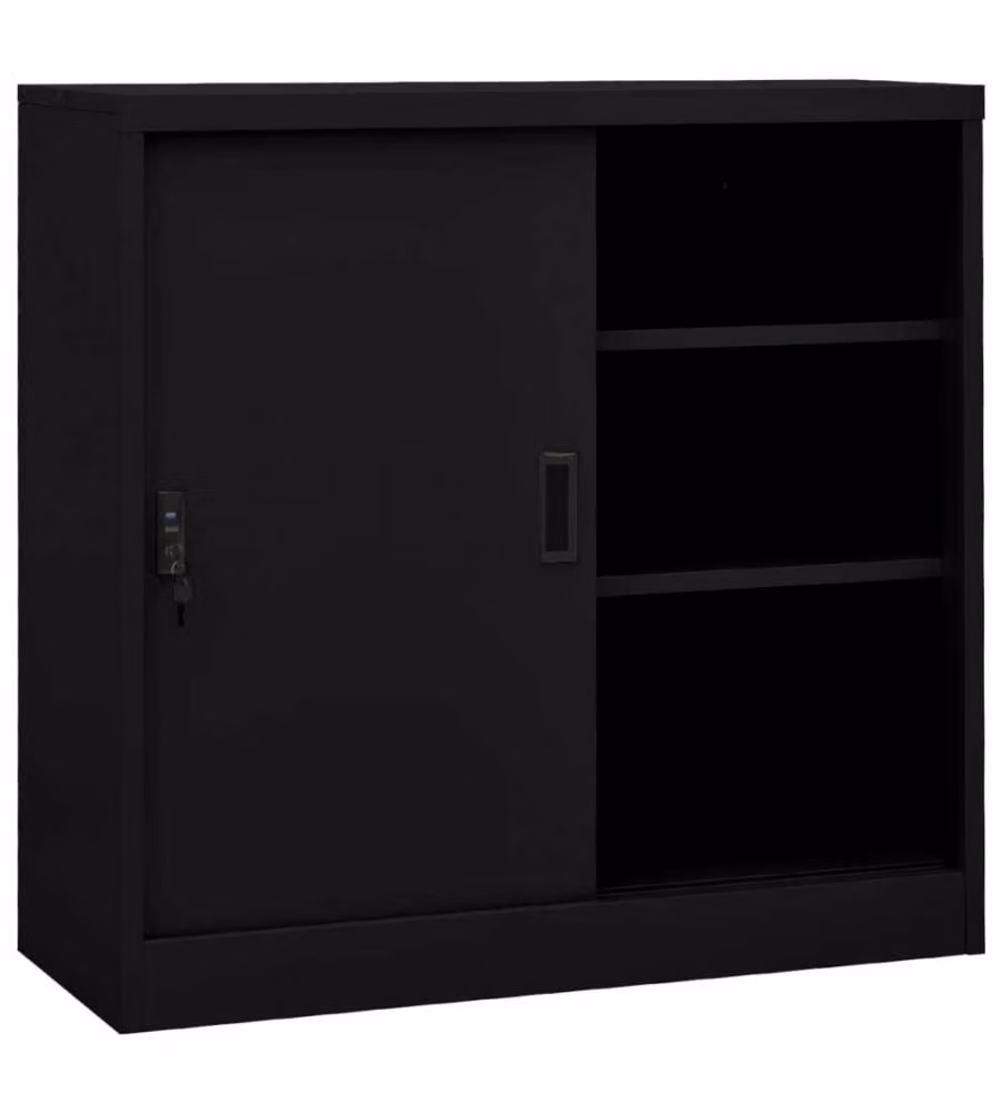vidaXL Armadietto Ufficio Anta Scorrevole Nero 90x40x90cm in Acciaio