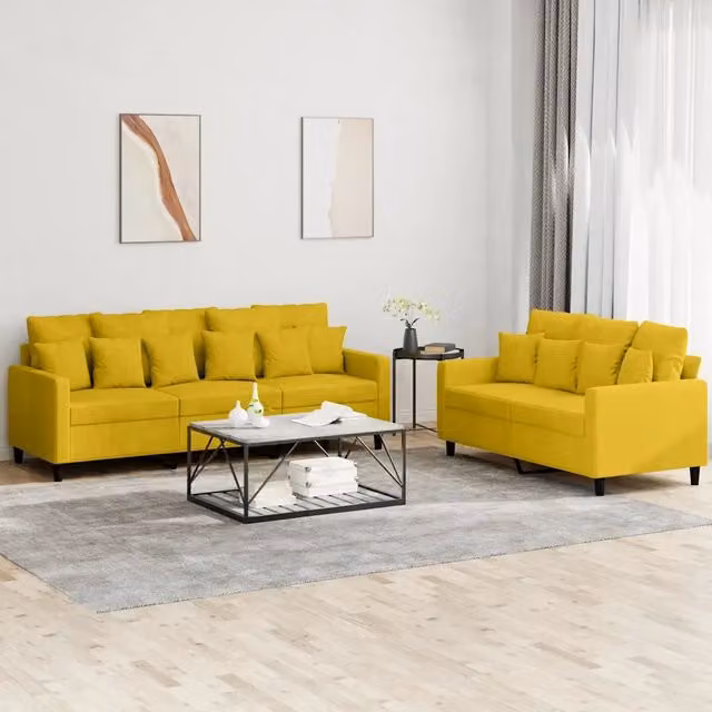Set di Divani 2 pz con Cuscini giallo in Velluto 3201726