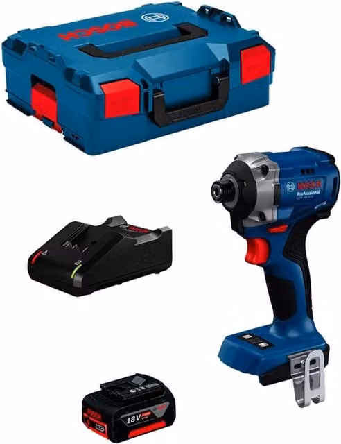 Avvitatore a massa Bosch GDR 18V-215 blu con batteria da 5,0 Ah, caricabatterie GAL1880CV e L-Boxx 136 – 1