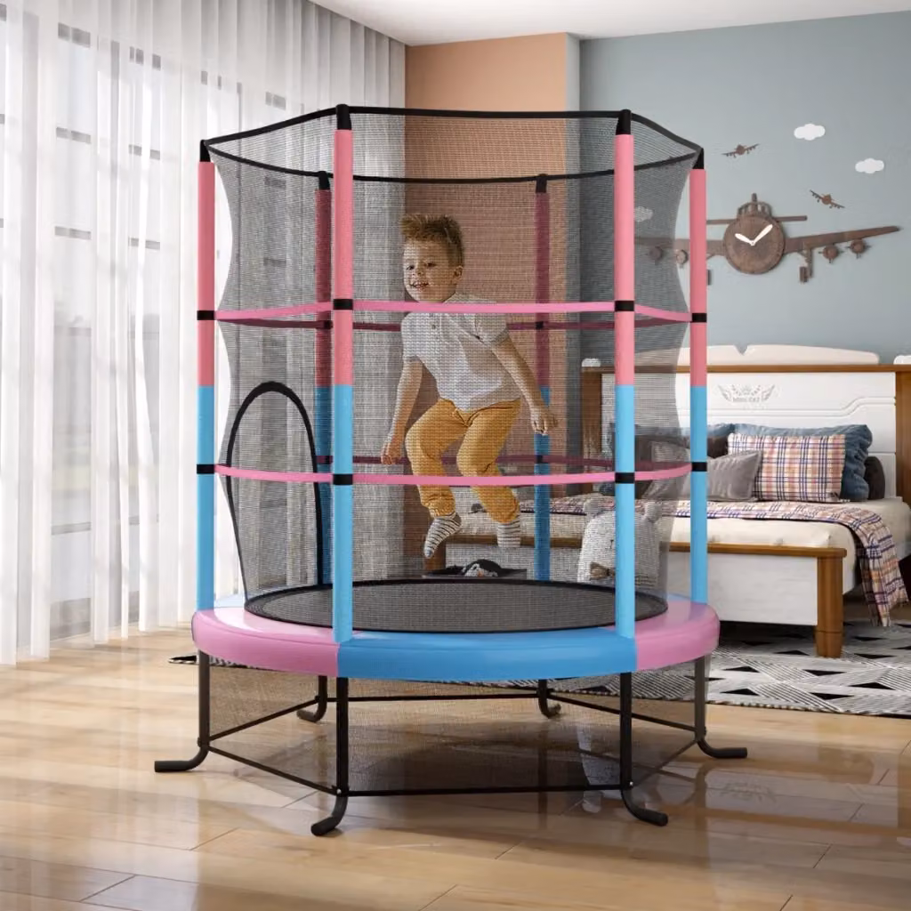 Mini trampolino elastico per bambini con rete di sicurezza in acciaio e struttura in rosa, H x L x P: 165 x 165 x 45 cm – 2