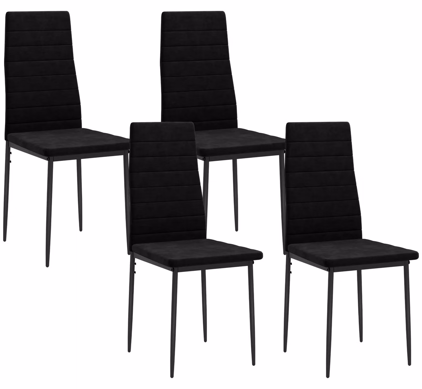 Set di 4 sedie da pranzo - Sedia da pranzo - Senza braccioli - Imbottita - Rivestimento effetto velluto - Struttura in metallo - Colore: nero - Dimensioni: 41 x 50 x 97 cm