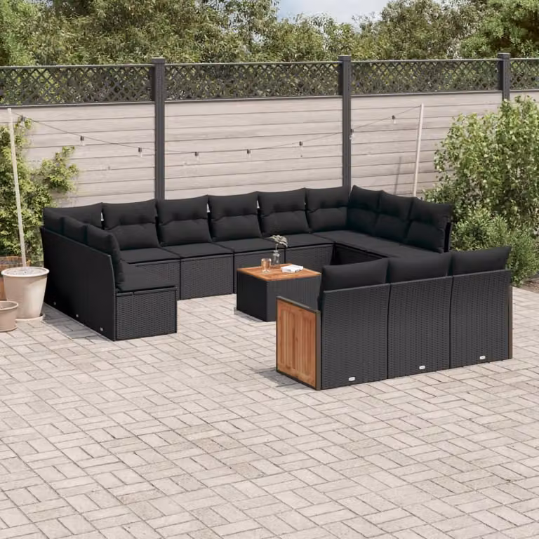 Maison Exclusive - Set Divani da Giardino 14pz con Cuscini in Polyrattan Nero
