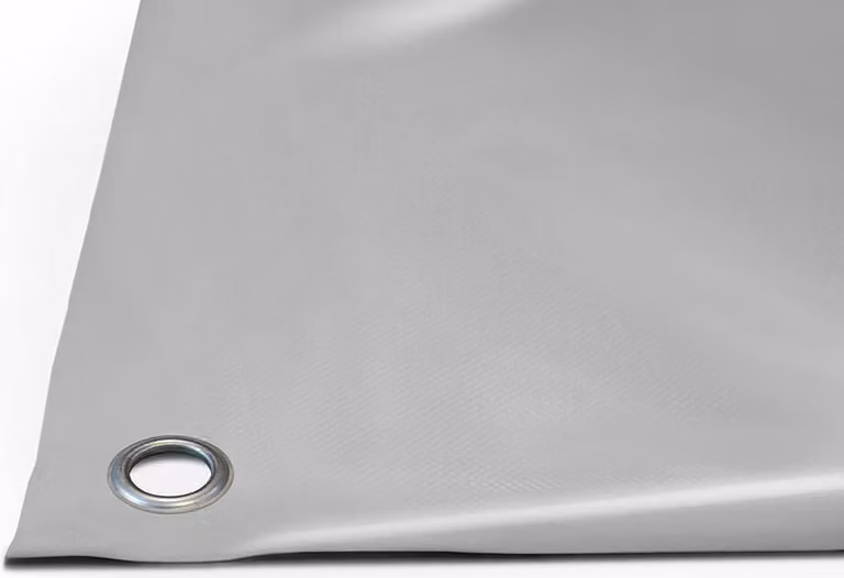 Telone per camion in PVC 900g/m² (3m x 6m, occhielli rotondi da 20mm, grigio RAL7038) al metro con/senza occhielli Telone per tetti Telone per camion industriali Telone per campeggi Telone di protezione Telone di legno
