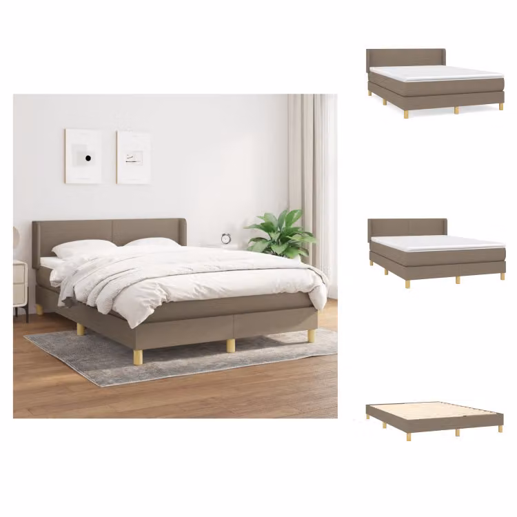 vidaXL Letto a molle con materasso in tessuto taupe 140x190 cm - Letti e strutture letto