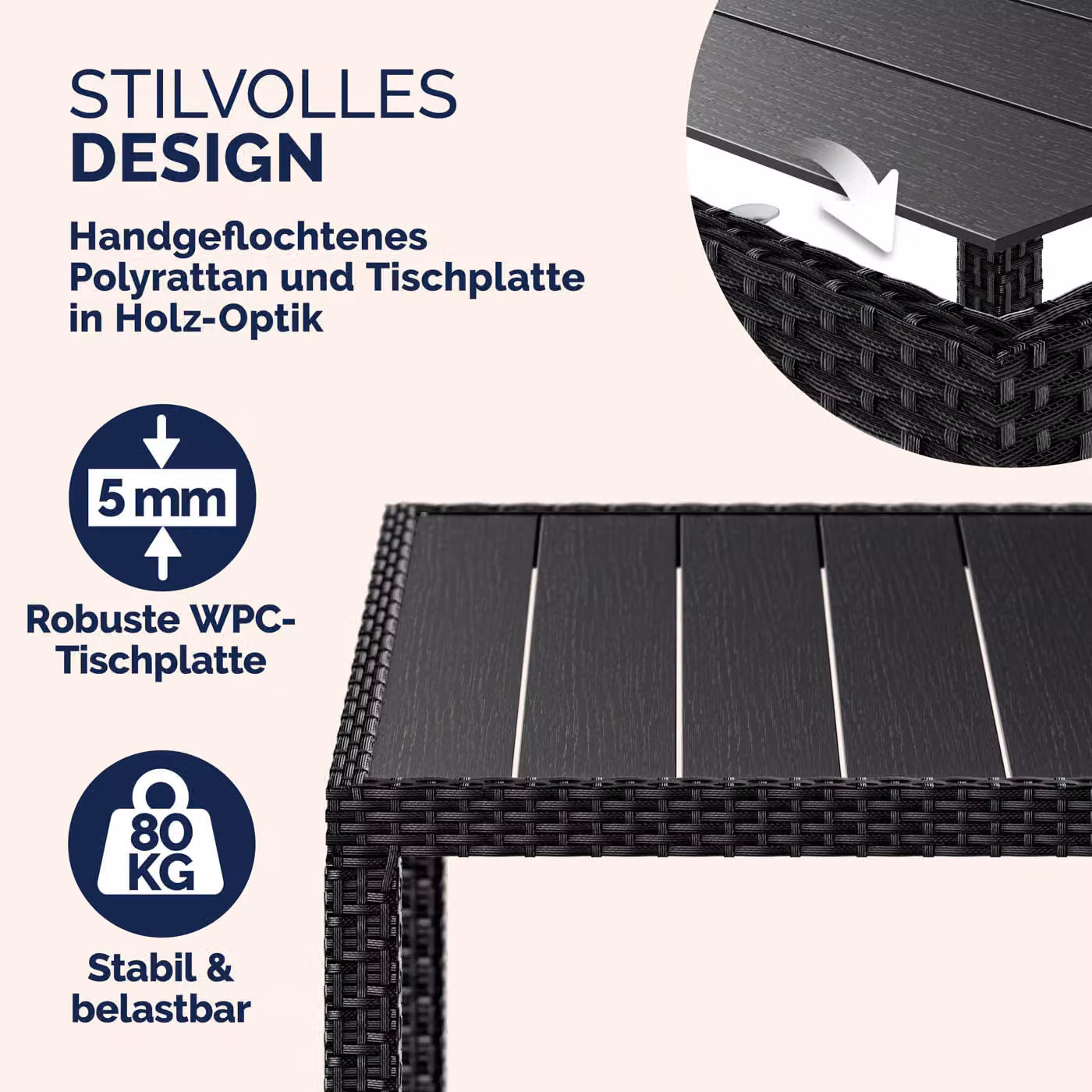 Set da giardino Riga Casaria composto da 5 pezzi in polyrattan nero – 4