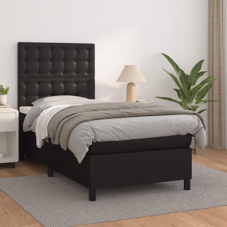 vidaXL Giroletto a Molle con Materasso Ibrido in Similpelle Nero, L/P/H: 90 x 190 x 128 cm