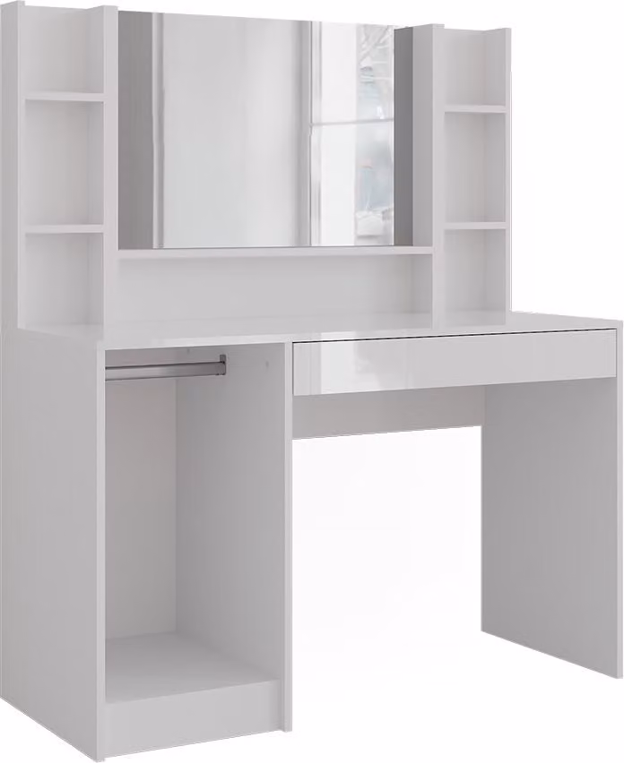 Tavolo da toeletta Vicco Sherry Bianco/Bianco lucido 119.8 cm con specchio, Model 57594